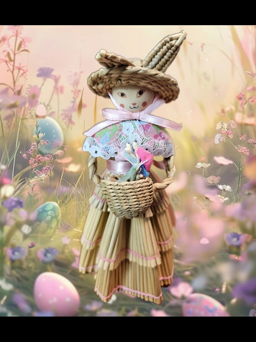 Springtime Straw Rabbit Bunny Pomander Sachet. Vintage Avon.